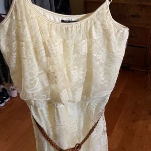 Cream white High low dress with brown belt